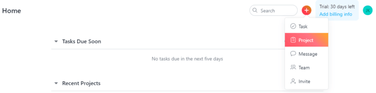 Asana for personal use - Selecting Project
